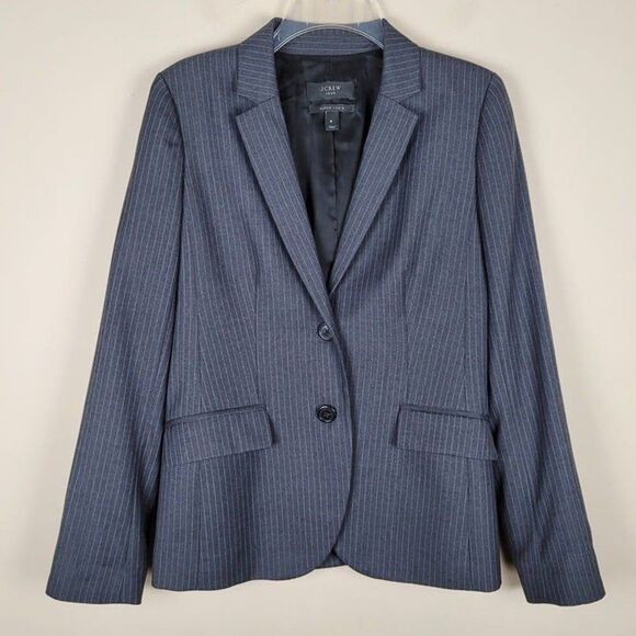 J. Crew Size 6 1035 Super 120's Wool Blazer Pinstripe Gray - Picture 2 of 12